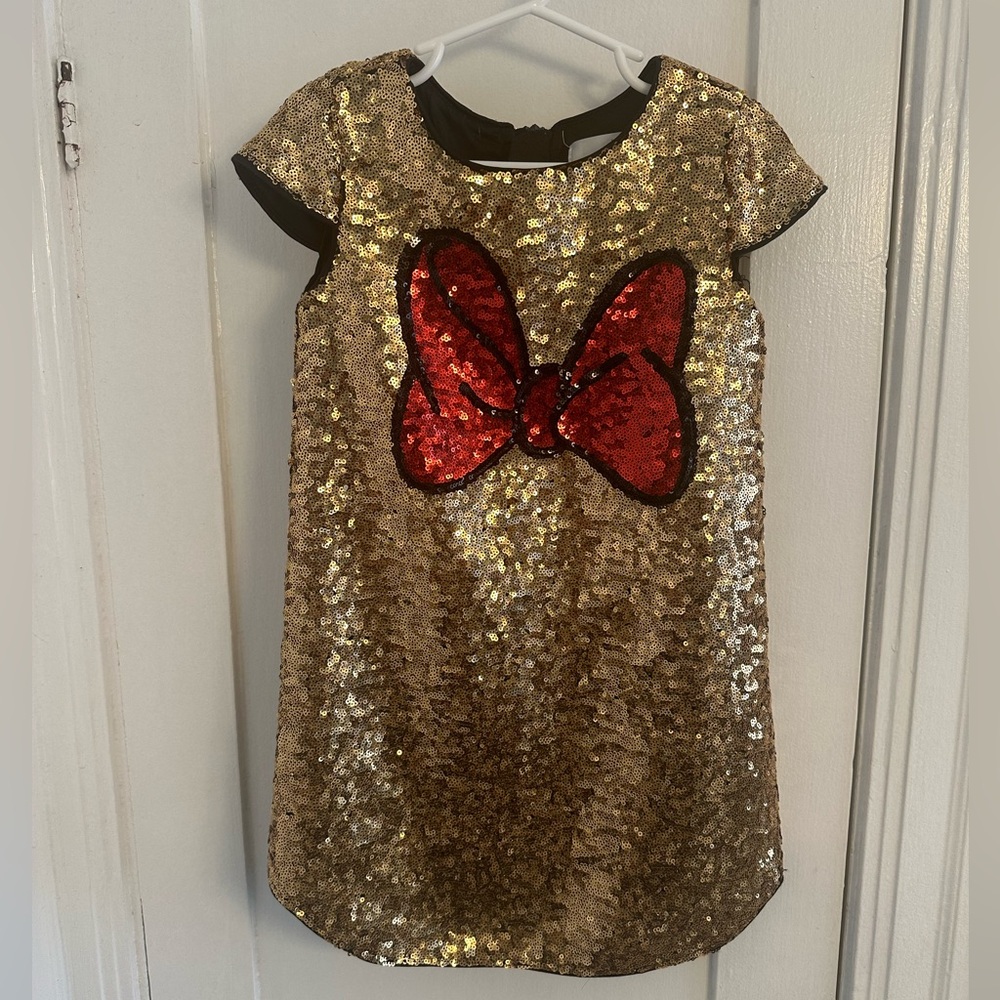 Gold Sequin Dress with Disney Minnie Red Bow